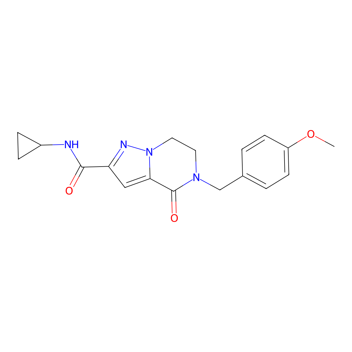 N-cyclopropyl-5-(4-methoxybenzyl)-4-oxo-4,5,6,7-tetrahydropyrazolo[1,5-a]pyrazine-2-carboxamide molecular structure, CAS 477859-34-0