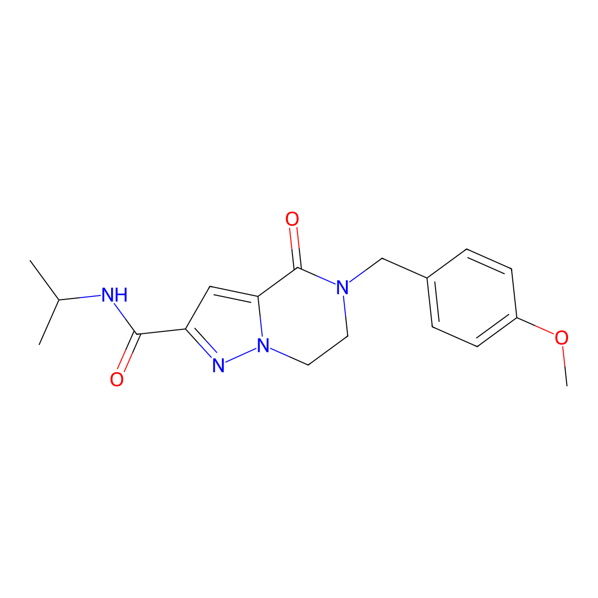 N-isopropyl-5-(4-methoxybenzyl)-4-oxo-4,5,6,7-tetrahydropyrazolo[1,5-a]pyrazine-2-carboxamide molecular structure, CAS 477859-35-1