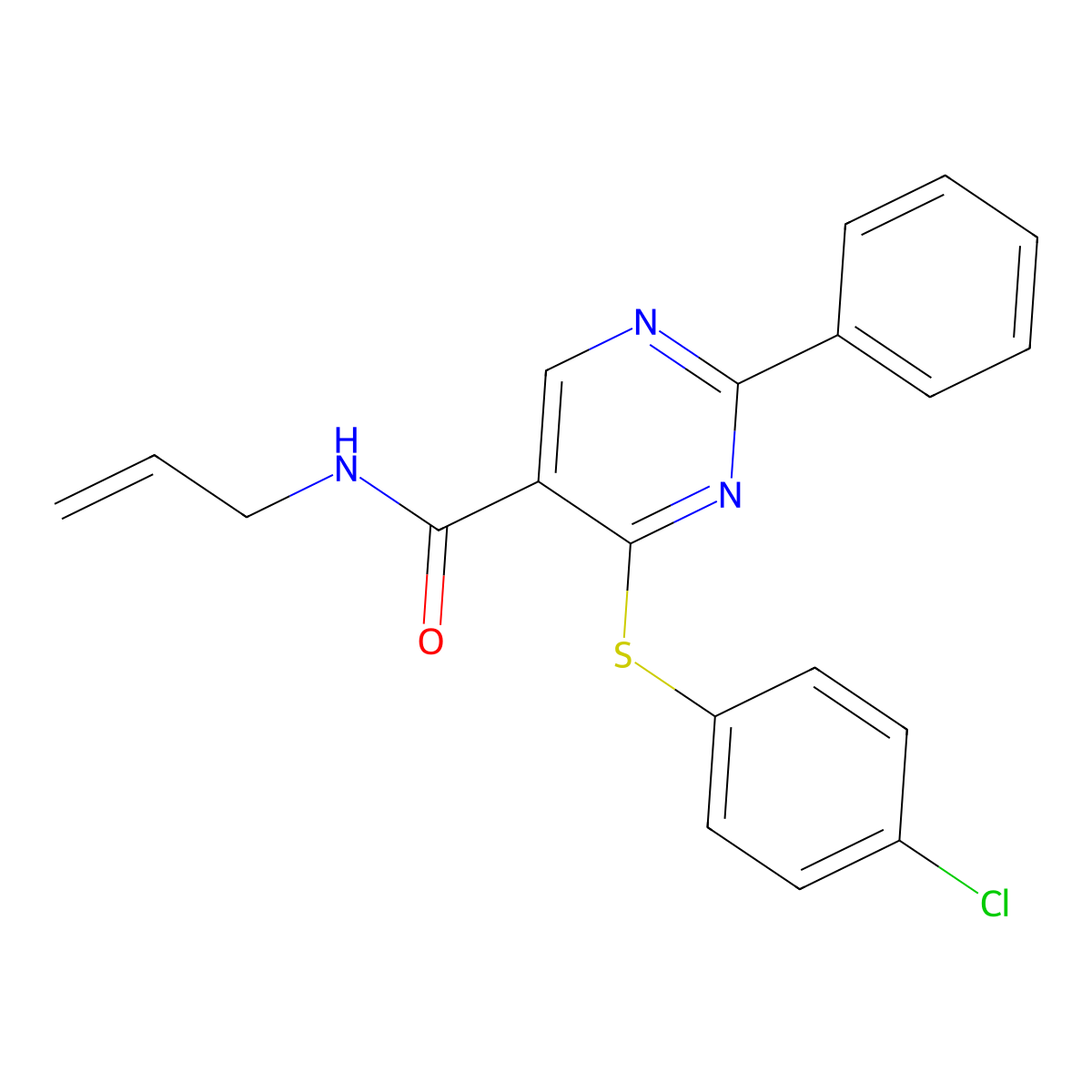 N-allyl-4-[(4-chlorophenyl)sulfanyl]-2-phenyl-5-pyrimidinecarboxamide molecular structure, CAS 477859-44-2