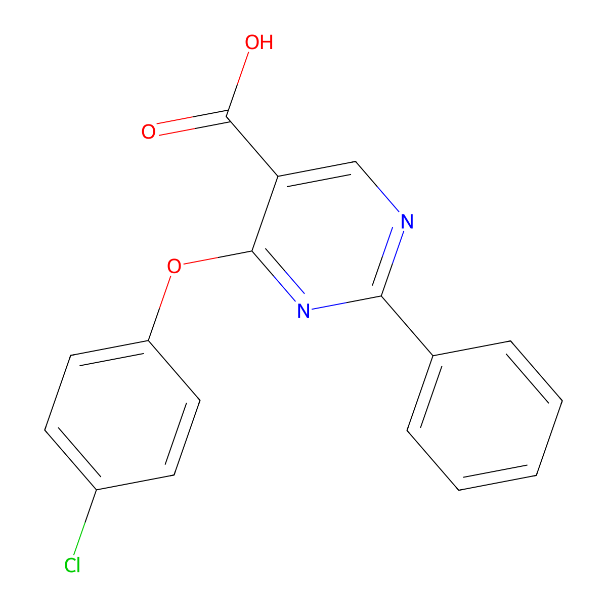 4-(4-Chlorophenoxy)-2-phenyl-5-pyrimidinecarboxylic acid molecular structure, CAS 477859-46-4
