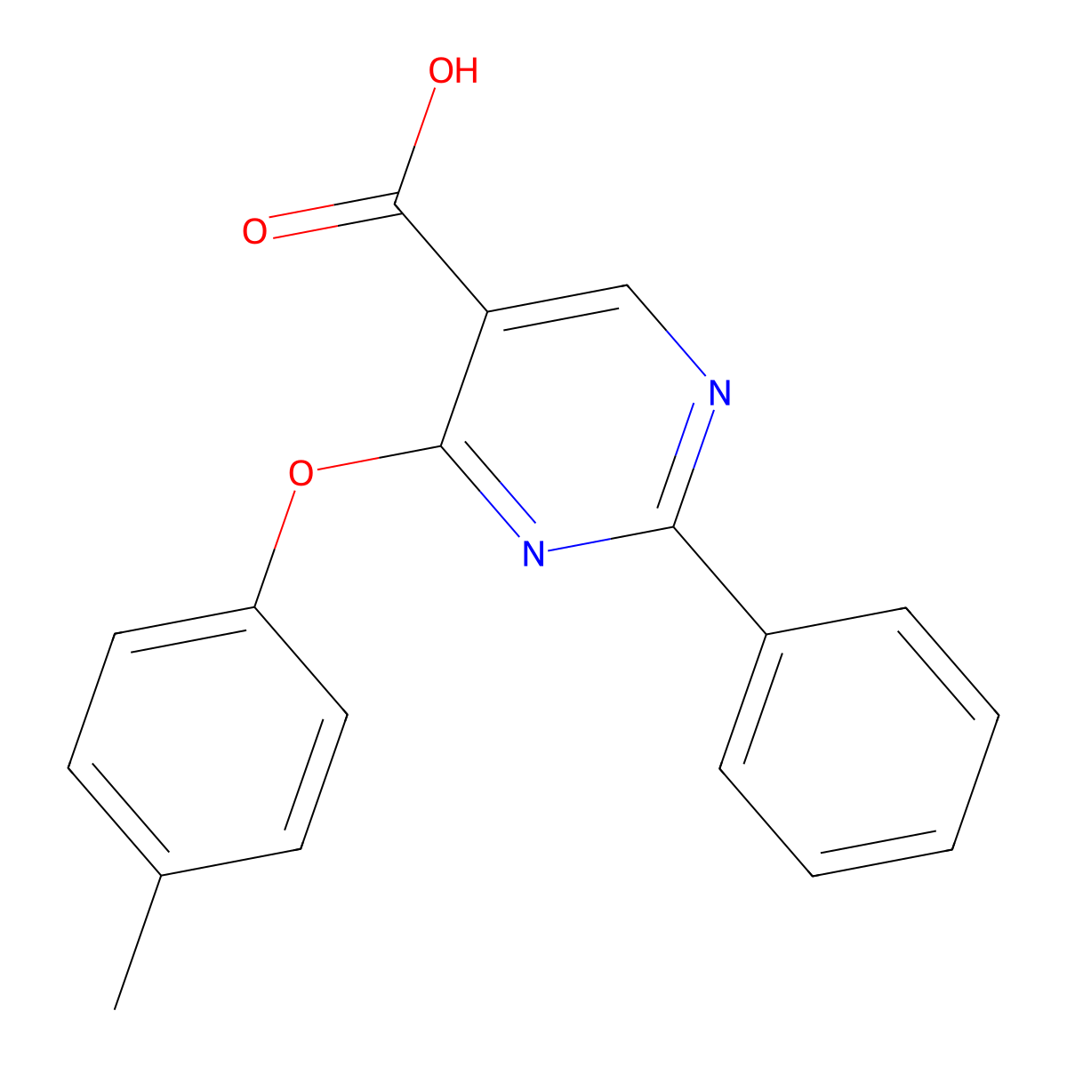 4-(4-Methylphenoxy)-2-phenyl-5-pyrimidinecarboxylic acid molecular structure, CAS 477859-48-6
