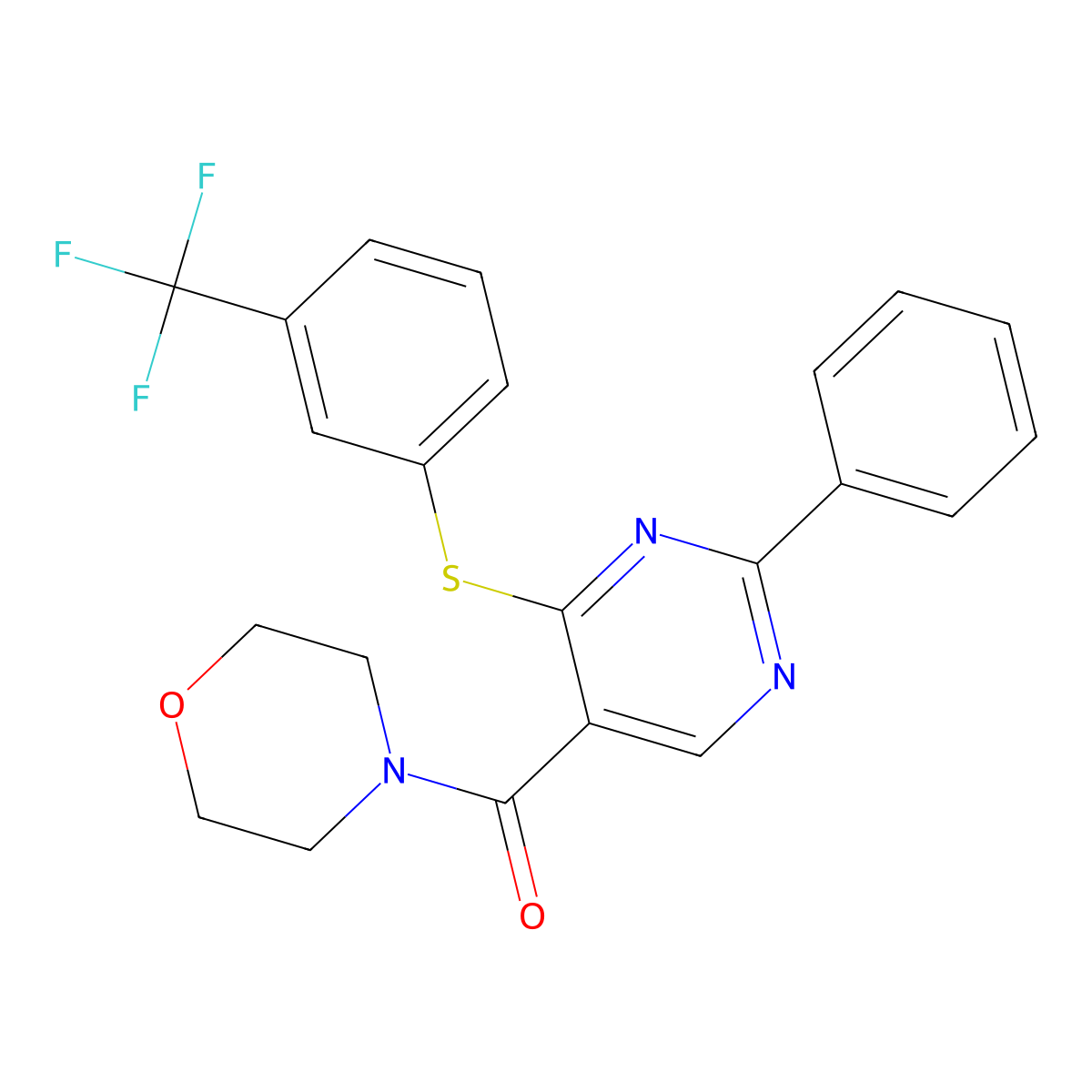 Morpholino(2-phenyl-4-{[3-(trifluoromethyl)phenyl]sulfanyl}-5-pyrimidinyl)methanone molecular structure, CAS 477859-52-2