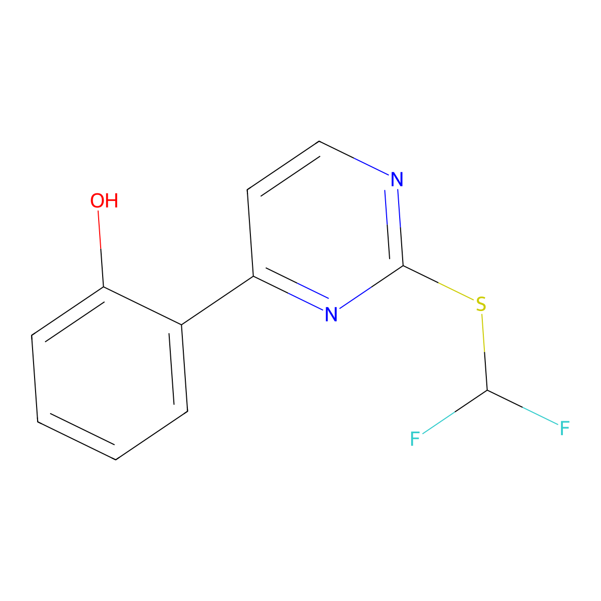 2-{2-[(Difluoromethyl)sulfanyl]-4-pyrimidinyl}benzenol molecular structure, CAS 477859-75-9