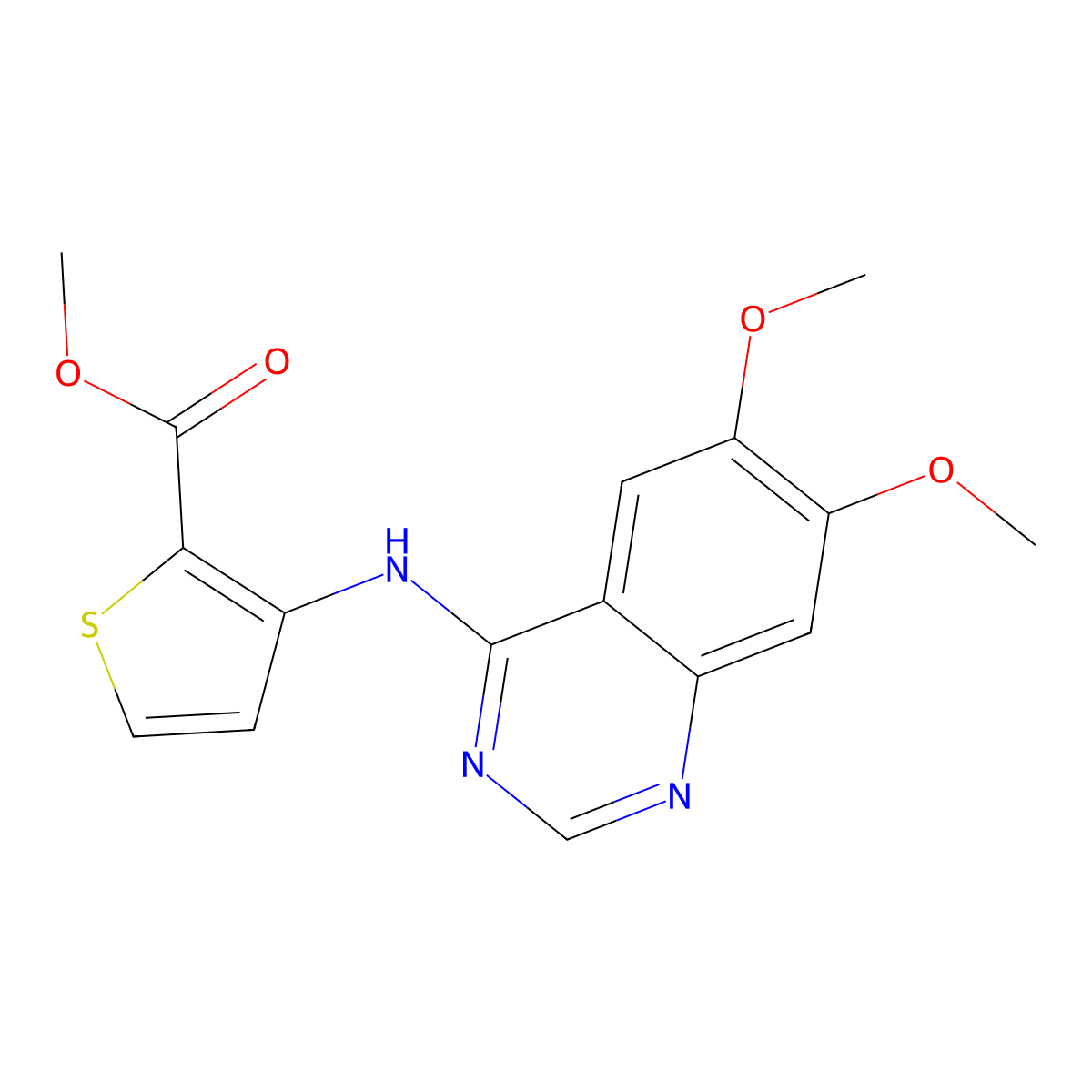 Methyl 3-[(6,7-dimethoxyquinazolin-4-yl)amino]thiophene-2-carboxylate molecular structure, CAS 477859-97-5
