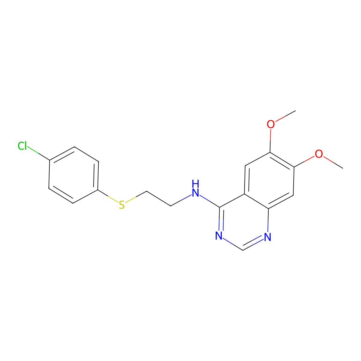 N-{2-[(4-chlorophenyl)sulfanyl]ethyl}-6,7-dimethoxy-4-quinazolinamine molecular structure, CAS 477859-98-6
