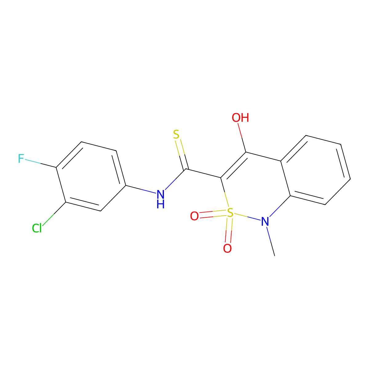N-(3-chloro-4-fluorophenyl)-4-hydroxy-1-methyl-2,2-dioxo-1,2-dihydro-2lambda~6~,1-benzothiazine-3-carbothioamide molecular structure, CAS 477860-33-6