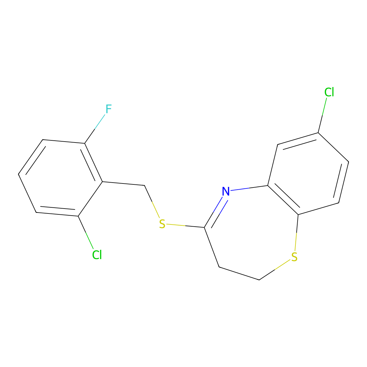 7-Chloro-4-[(2-chloro-6-fluorobenzyl)sulfanyl]-2,3-dihydro-1,5-benzothiazepine molecular structure, CAS 477860-34-7