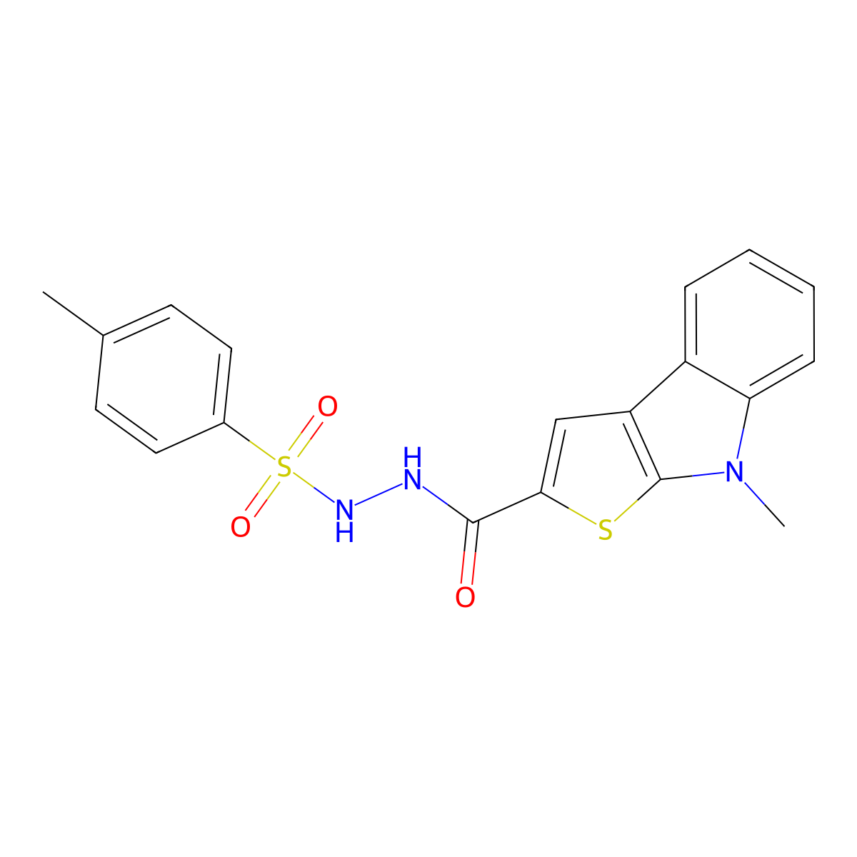 4-methyl-N'-[(8-methyl-8H-thieno[2,3-b]indol-2-yl)carbonyl]benzenesulfonohydrazide molecular structure, CAS 477860-44-9