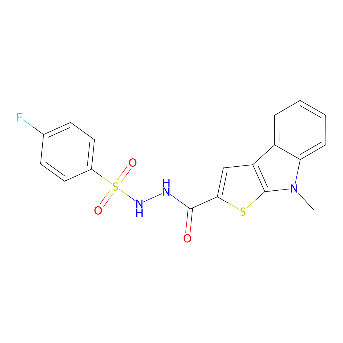 4-fluoro-N'-[(8-methyl-8H-thieno[2,3-b]indol-2-yl)carbonyl]benzenesulfonohydrazide molecular structure, CAS 477860-45-0