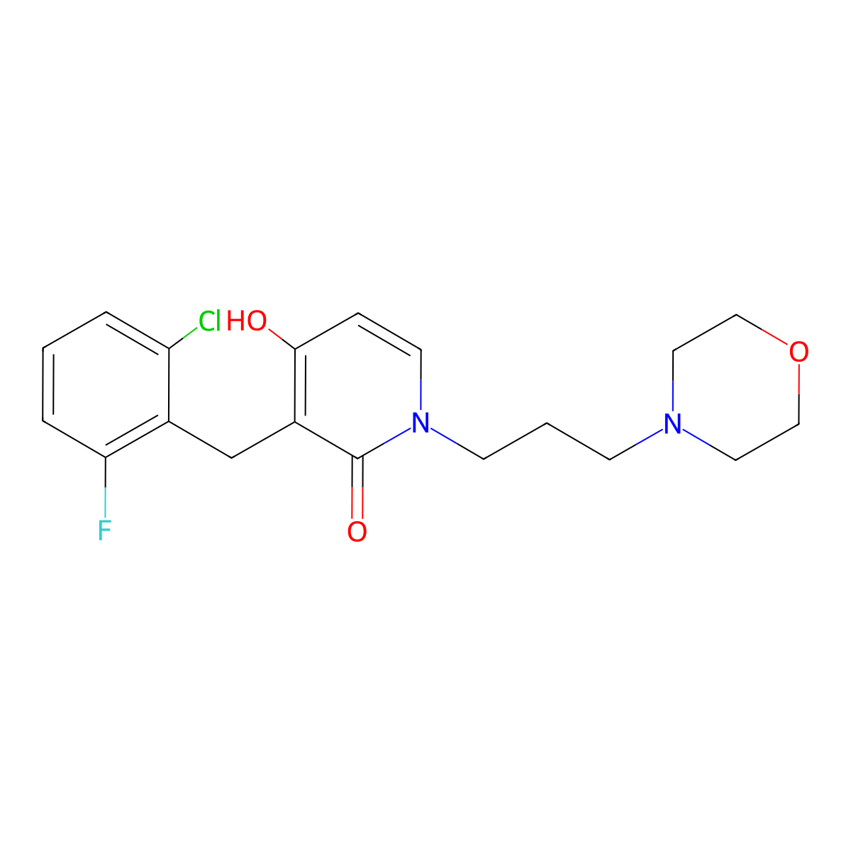3-(2-chloro-6-fluorobenzyl)-4-hydroxy-1-(3-morpholinopropyl)-2(1H)-pyridinone molecular structure, CAS 477860-52-9