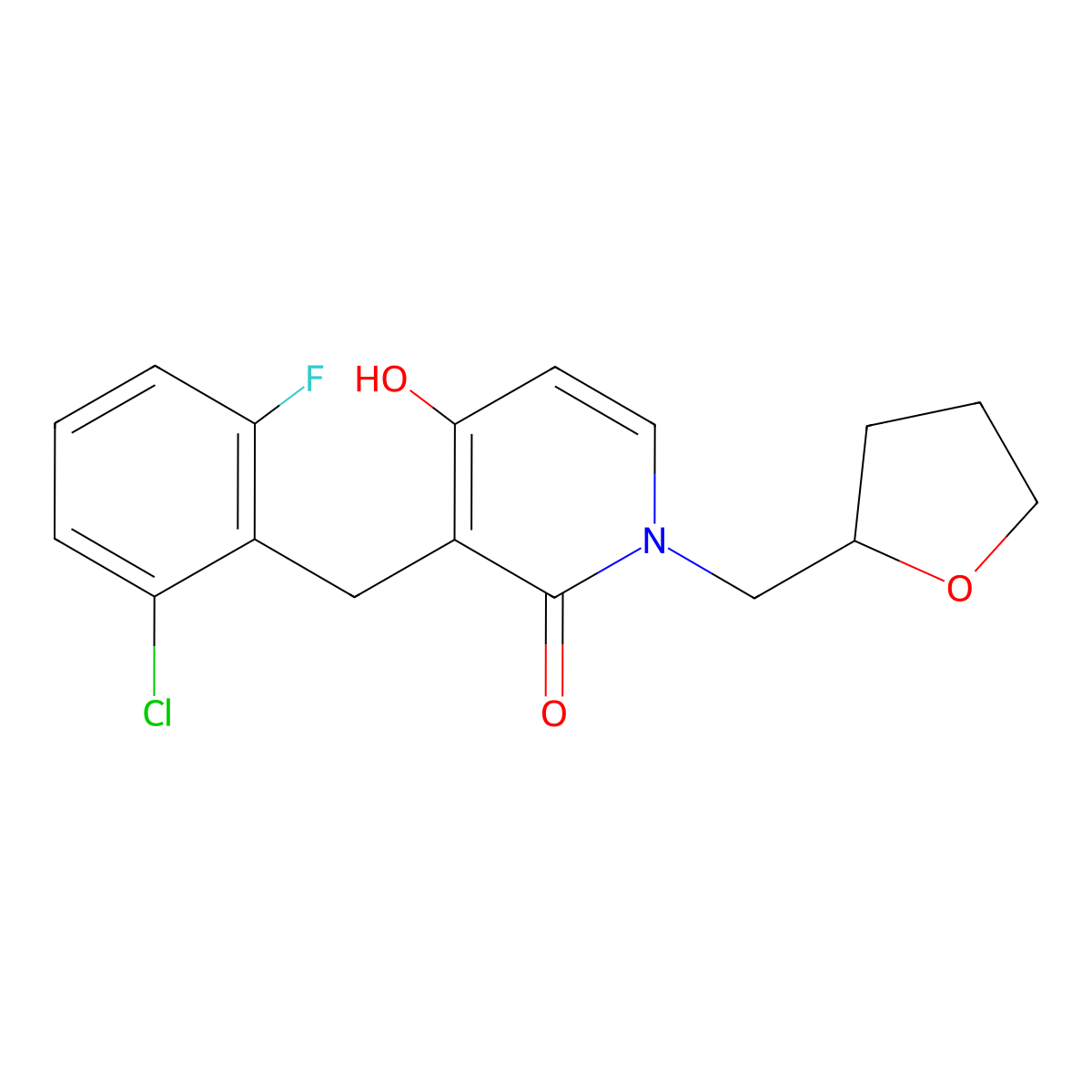 3-(2-chloro-6-fluorobenzyl)-4-hydroxy-1-(tetrahydro-2-furanylmethyl)-2(1H)-pyridinone molecular structure, CAS 477860-53-0