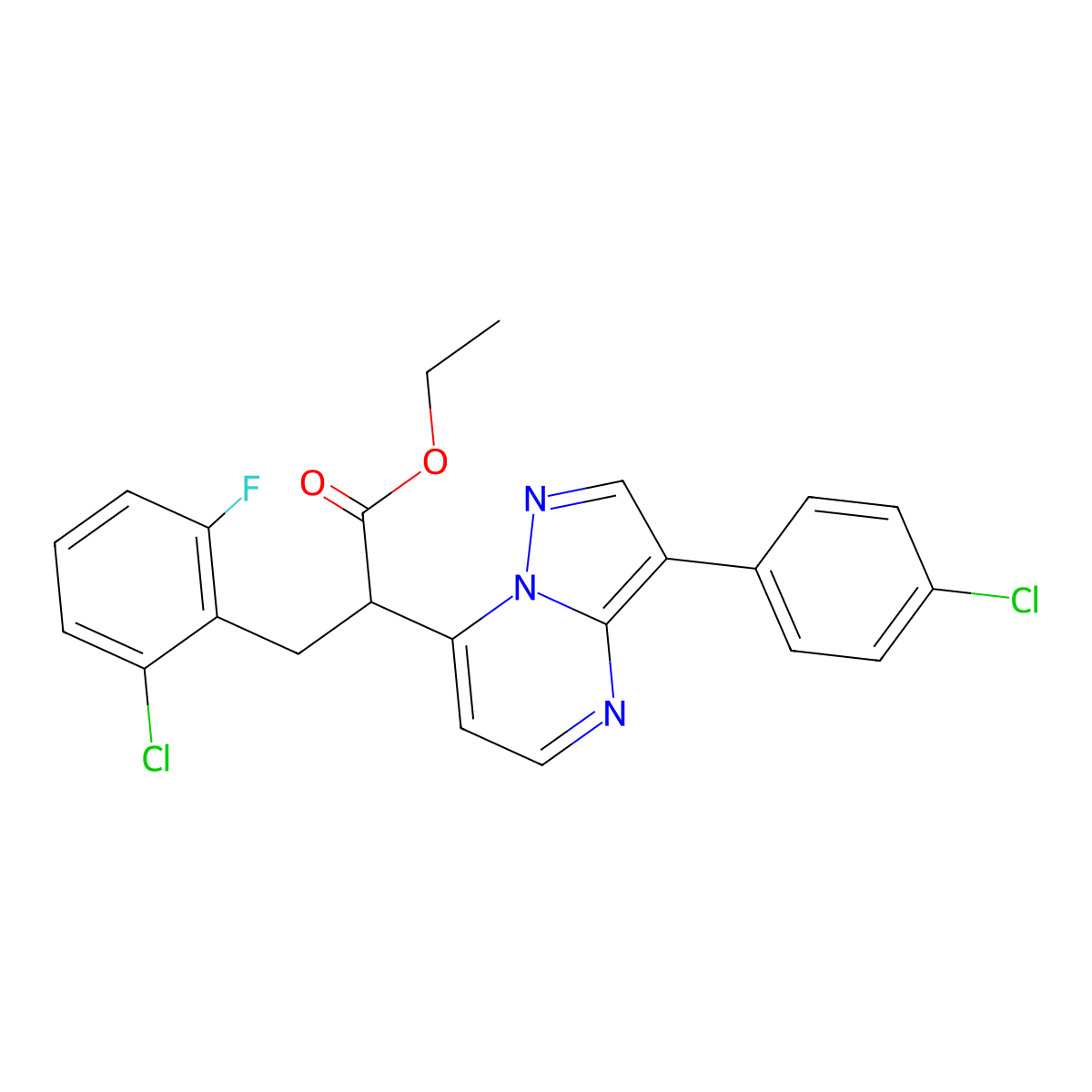 Ethyl 3-(2-chloro-6-fluorophenyl)-2-[3-(4-chlorophenyl)pyrazolo[1,5-a]pyrimidin-7-yl]propanoate molecular structure, CAS 477860-54-1