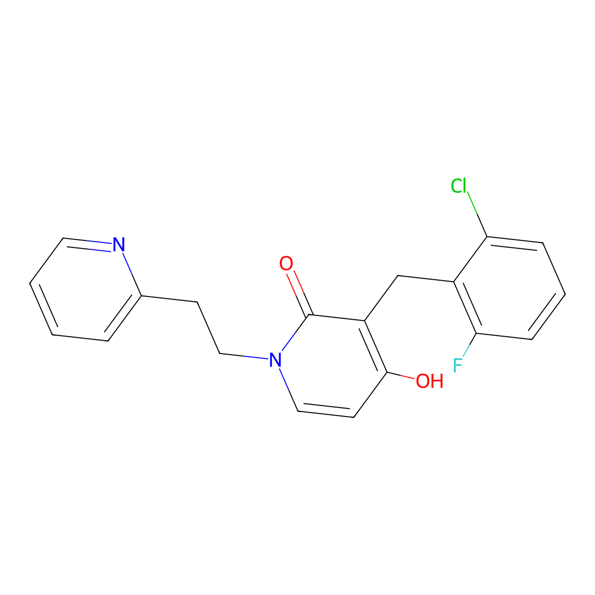 3-(2-chloro-6-fluorobenzyl)-4-hydroxy-1-[2-(2-pyridinyl)ethyl]-2(1H)-pyridinone molecular structure, CAS 477860-56-3