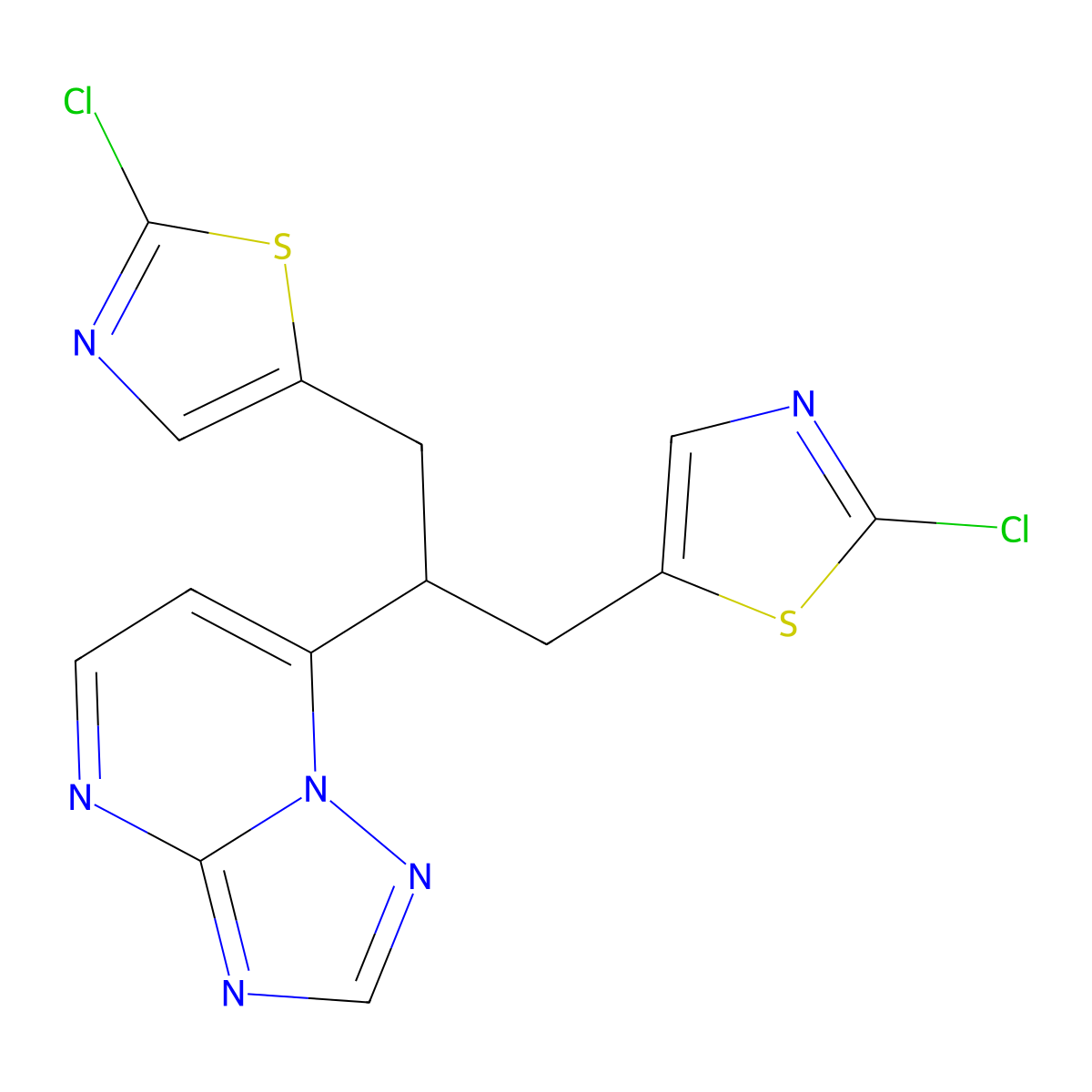 7-{2-(2-Chloro-1,3-thiazol-5-yl)-1-[(2-chloro-1,3-thiazol-5-yl)methyl]ethyl}[1,2,4]triazolo[1,5-a]pyrimidine molecular structure, CAS 477860-62-1