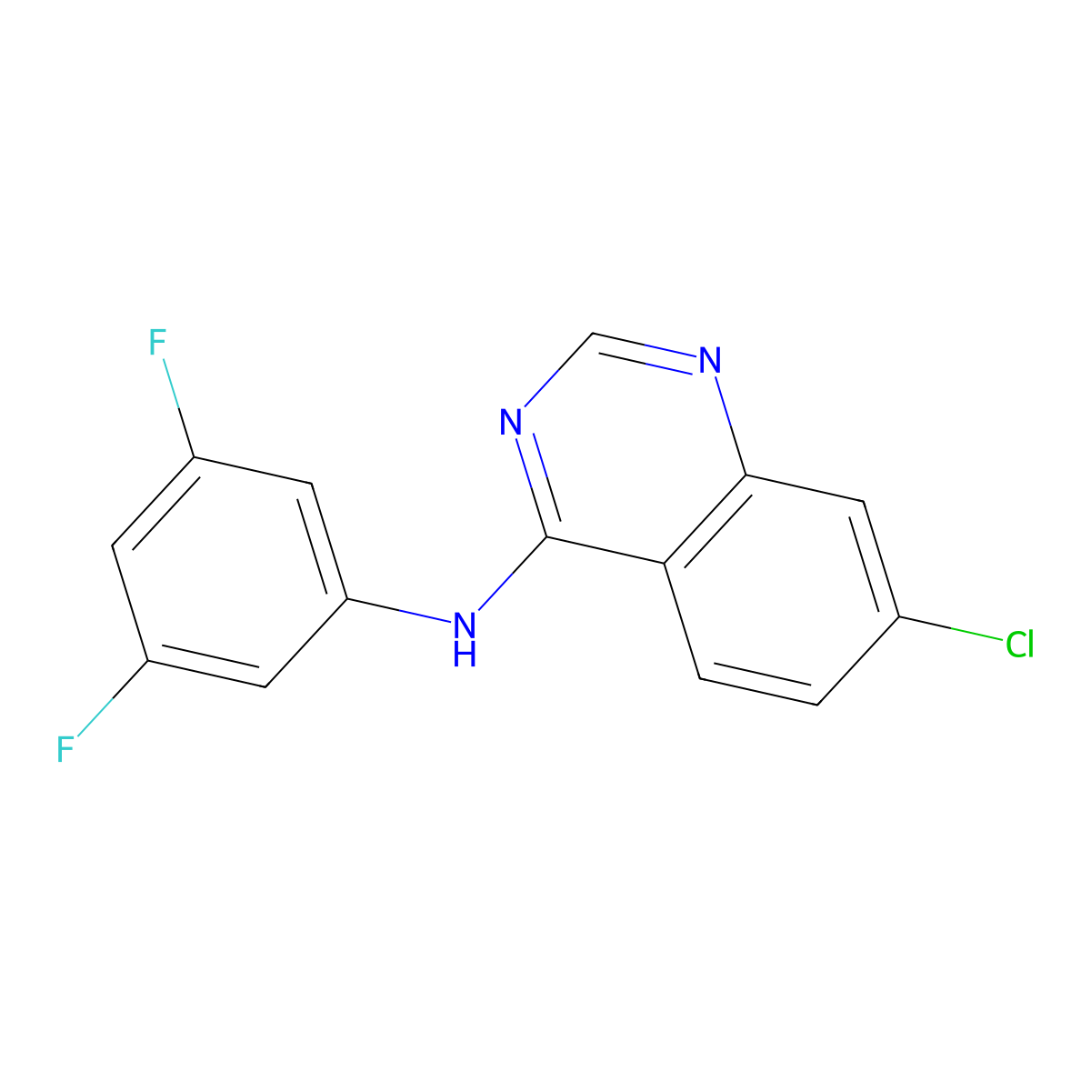 7-chloro-N-(3,5-difluorophenyl)quinazolin-4-amine molecular structure, CAS 477860-67-6