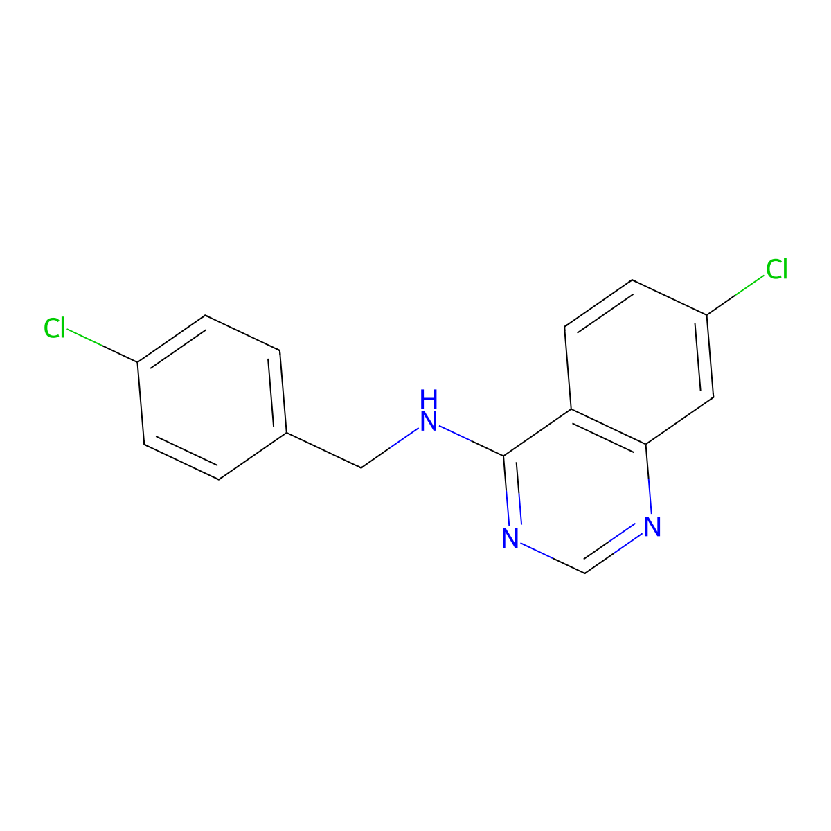 7-chloro-N-[(4-chlorophenyl)methyl]quinazolin-4-amine molecular structure, CAS 477861-83-9
