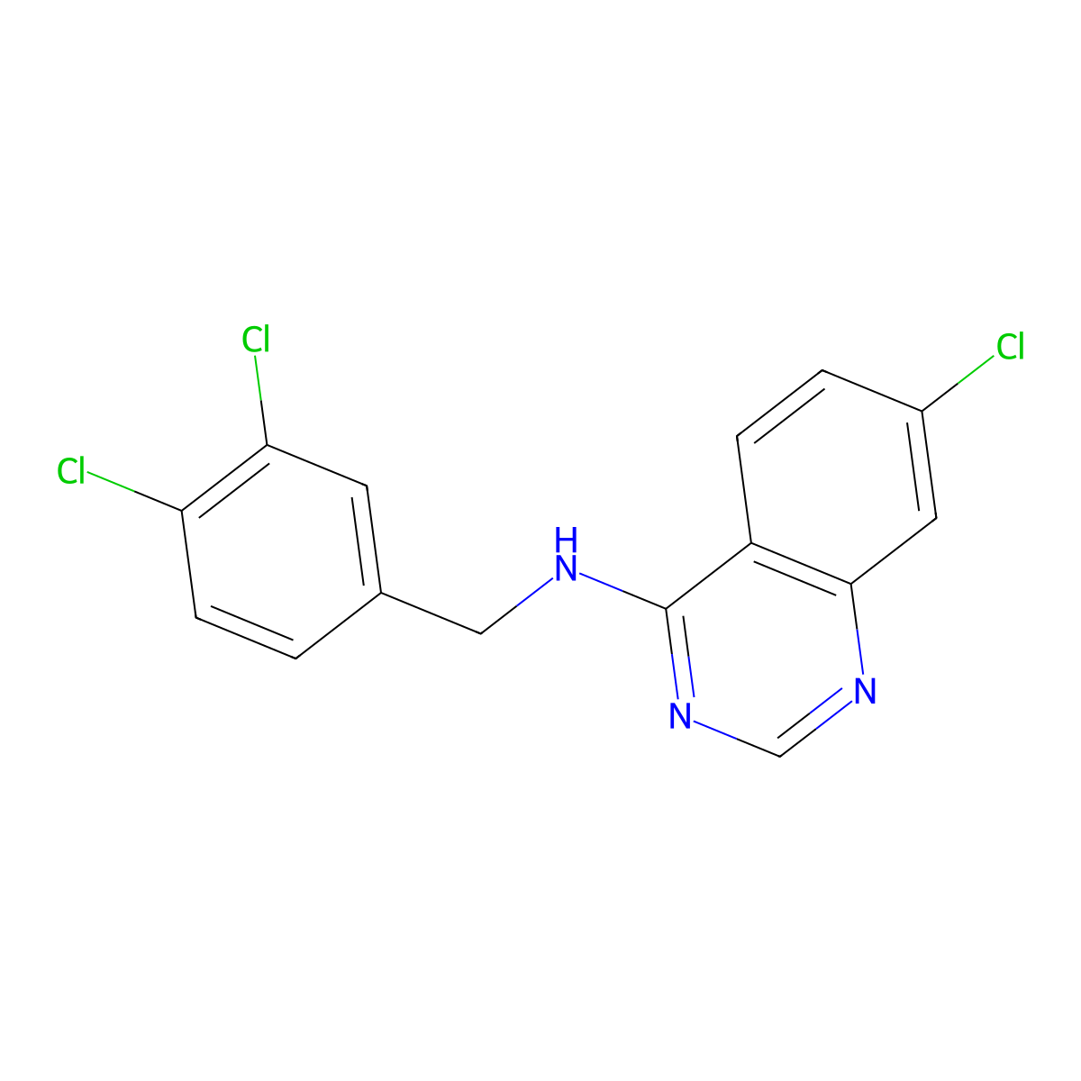 7-chloro-N-[(3,4-dichlorophenyl)methyl]quinazolin-4-amine molecular structure, CAS 477861-88-4
