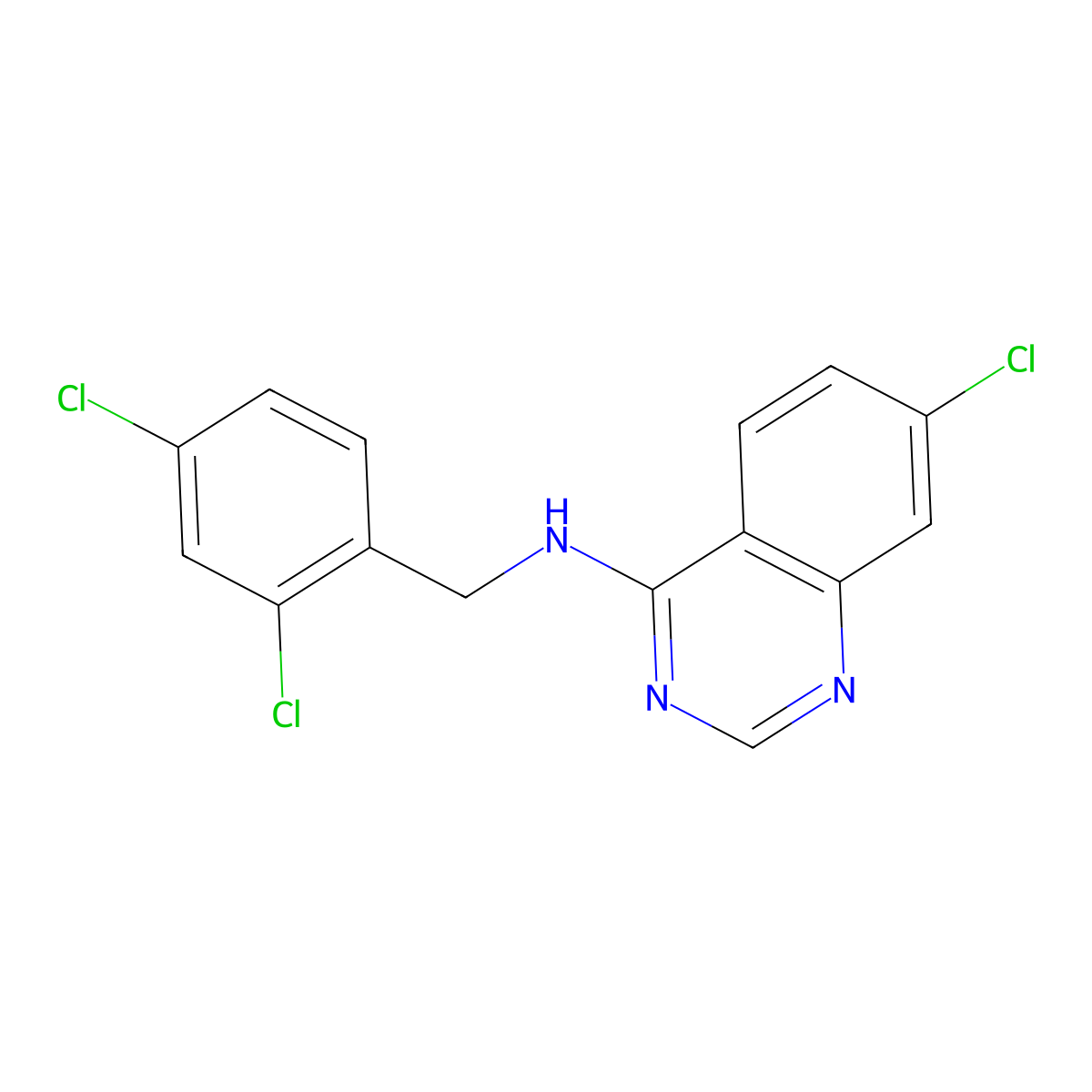 7-chloro-N-[(2,4-dichlorophenyl)methyl]quinazolin-4-amine molecular structure, CAS 477861-92-0
