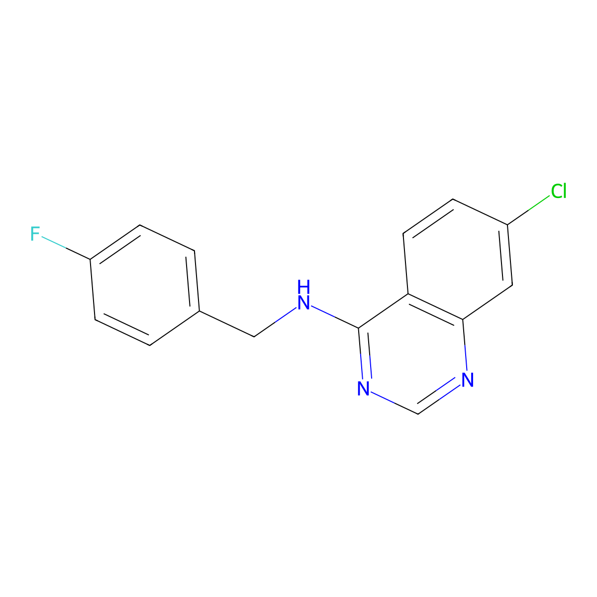 7-chloro-N-[(4-fluorophenyl)methyl]quinazolin-4-amine molecular structure, CAS 477861-93-1