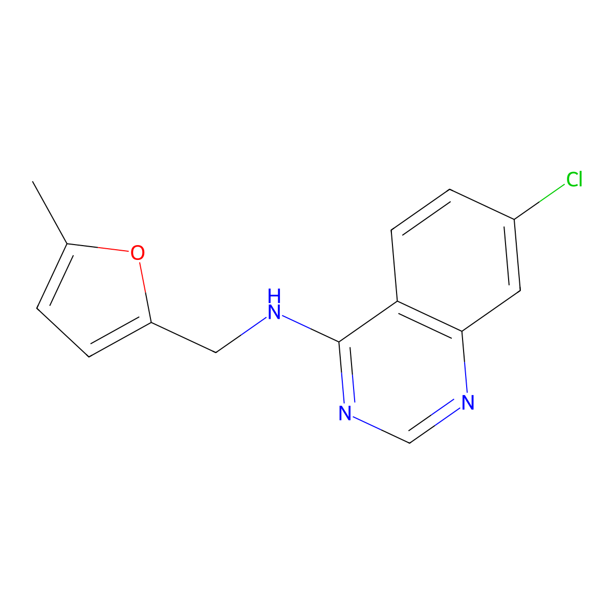 7-chloro-N-[(5-methyl-2-furyl)methyl]-4-quinazolinamine molecular structure, CAS 477862-05-8
