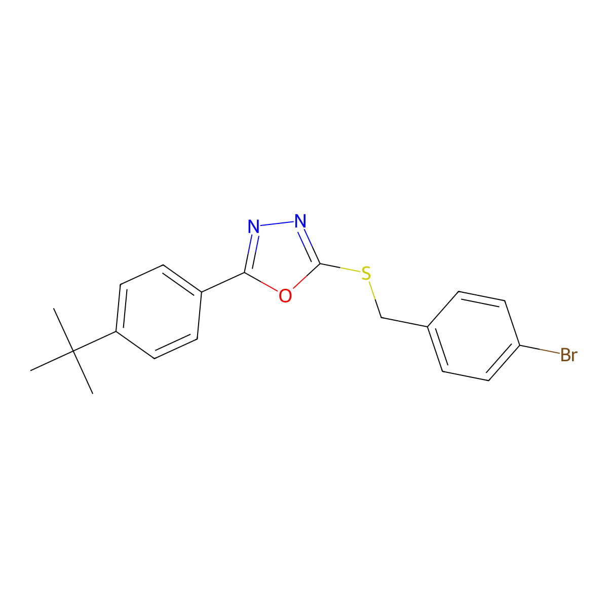 2-[(4-Bromobenzyl)sulfanyl]-5-[4-(tert-butyl)phenyl]-1,3,4-oxadiazole molecular structure, CAS 477862-11-6