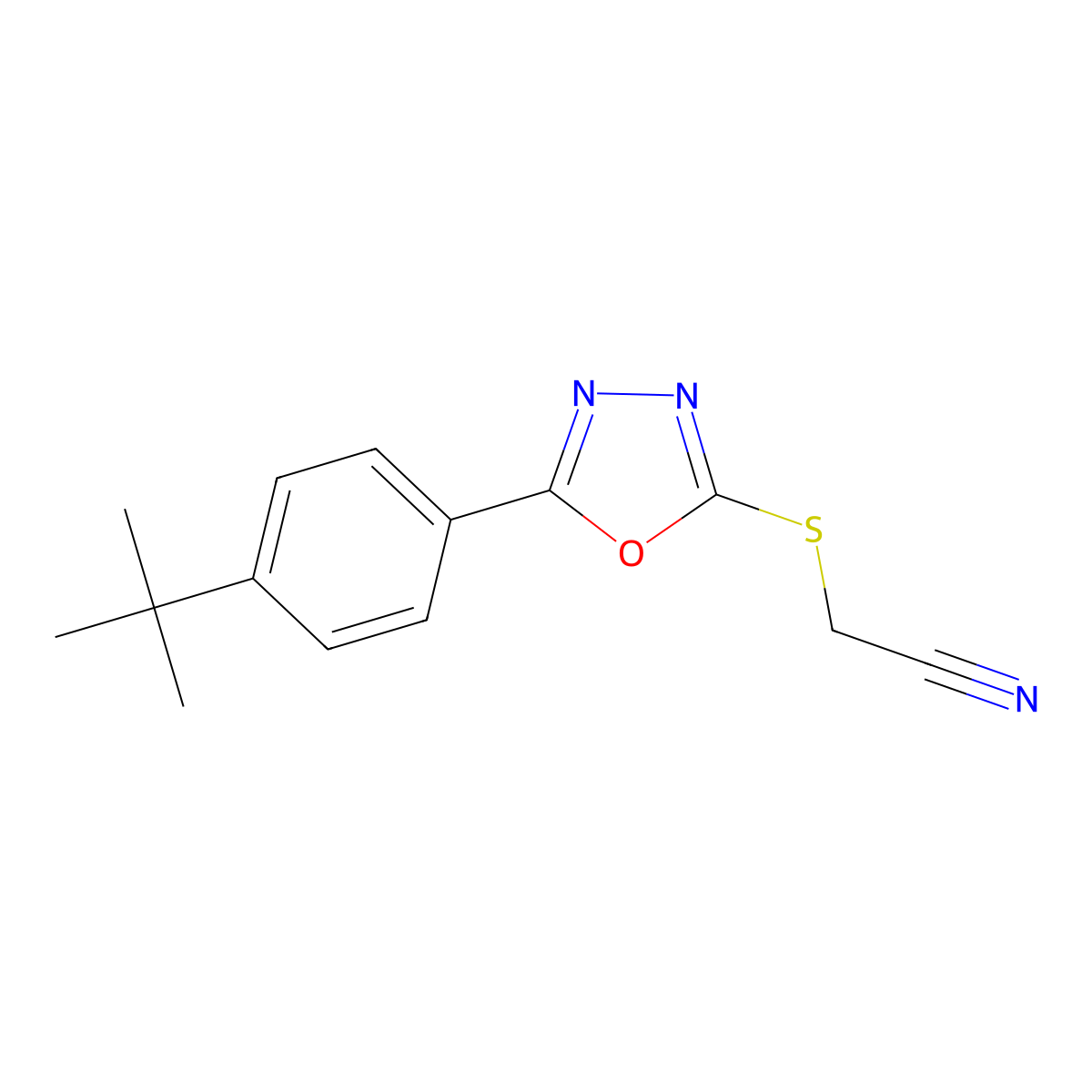 2-{[5-(4-Tert-butylphenyl)-1,3,4-oxadiazol-2-yl]sulfanyl}acetonitrile molecular structure, CAS 477862-15-0