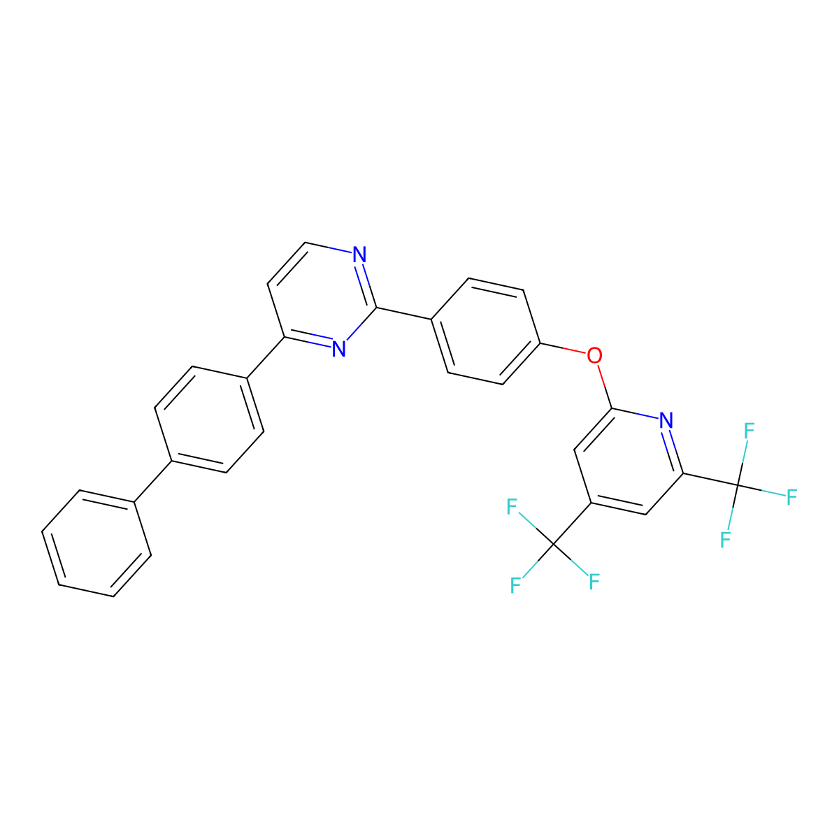 2-[4-[4,6-Bis(trifluoromethyl)pyridin-2-yl]oxyphenyl]-4-(4-phenylphenyl)pyrimidine molecular structure, CAS 477862-18-3