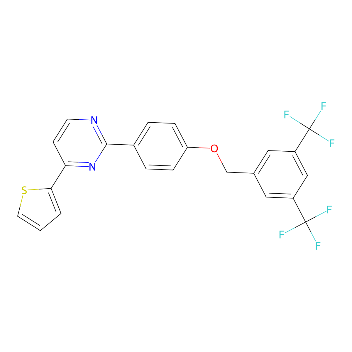 2-(4-{[3,5-Bis(trifluoromethyl)benzyl]oxy}phenyl)-4-(2-thienyl)pyrimidine molecular structure, CAS 477862-24-1
