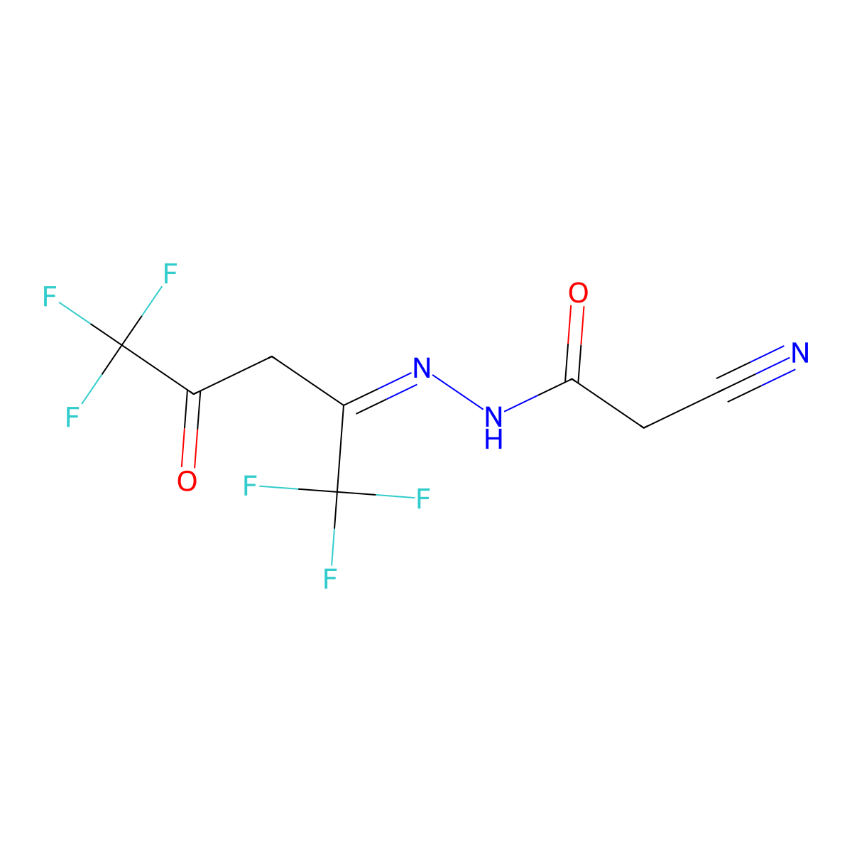 2-cyano-N'-[(E)-4,4,4-trifluoro-3-oxo-1-(trifluoromethyl)butylidene]acetohydrazide molecular structure, CAS 477862-28-5