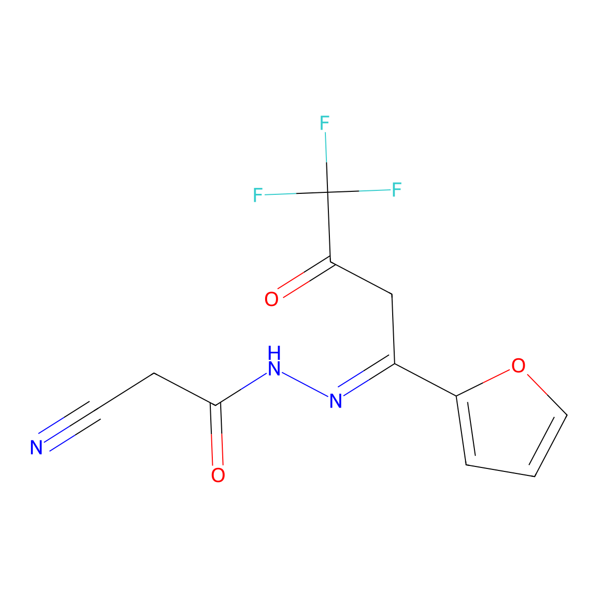 2-cyano-N'-[(E)-4,4,4-trifluoro-1-(2-furyl)-3-oxobutylidene]acetohydrazide molecular structure, CAS 477862-30-9