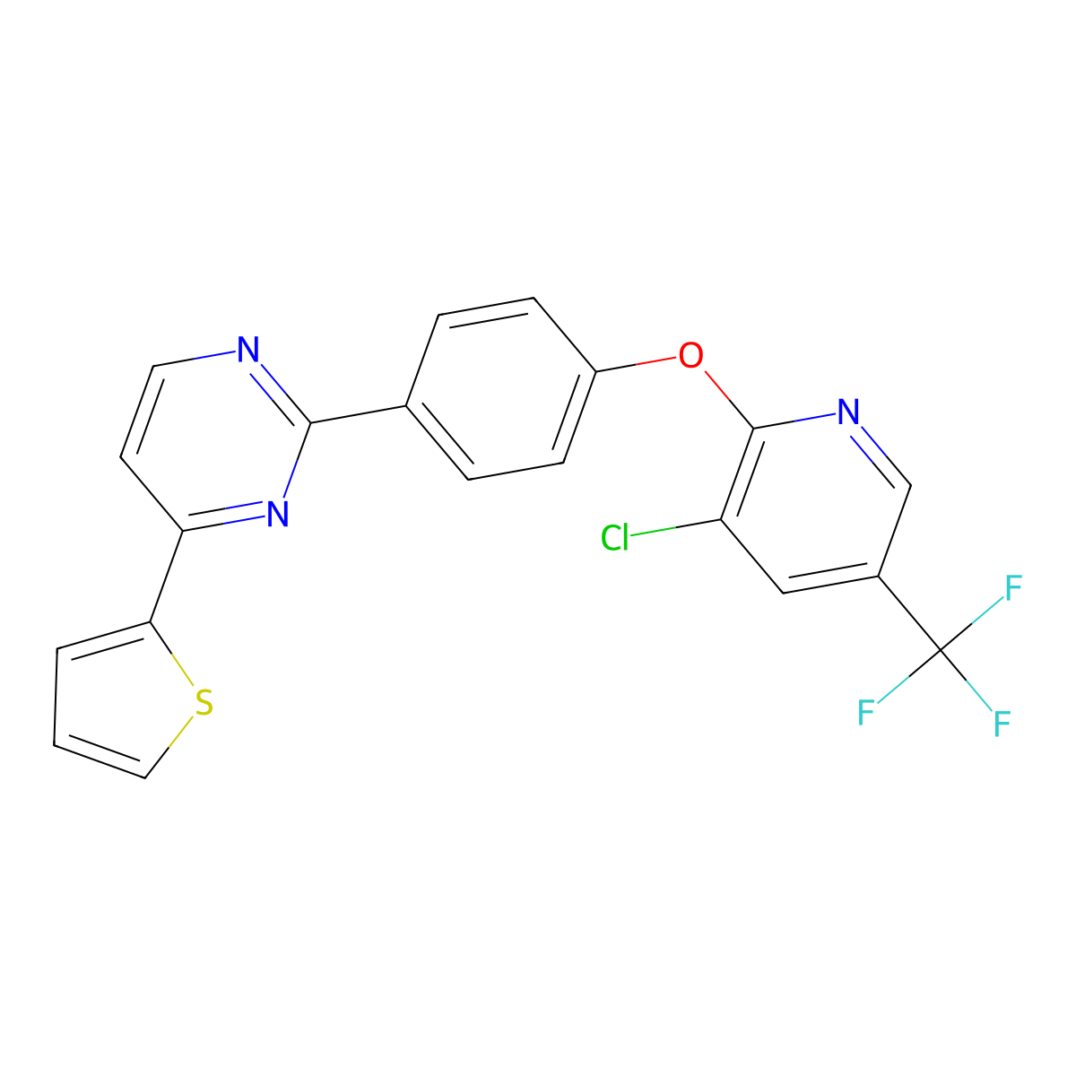 2-(4-{[3-Chloro-5-(trifluoromethyl)-2-pyridinyl]oxy}phenyl)-4-(2-thienyl)pyrimidine molecular structure, CAS 477862-43-4