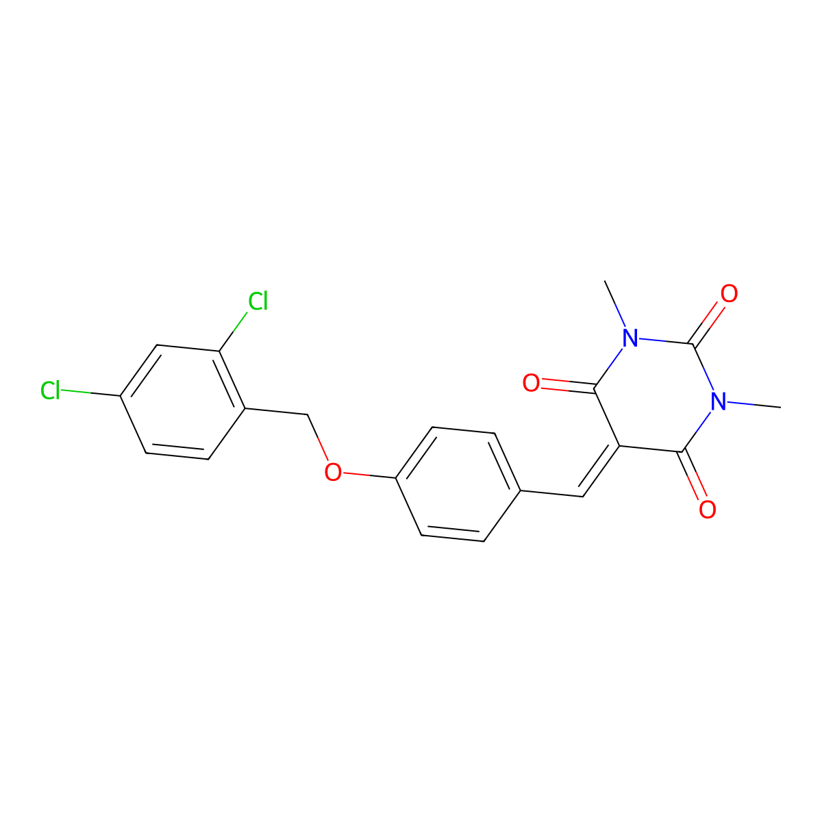 5-({4-[(2,4-Dichlorophenyl)methoxy]phenyl}methylidene)-1,3-dimethyl-1,3-diazinane-2,4,6-trione molecular structure, CAS 477862-53-6