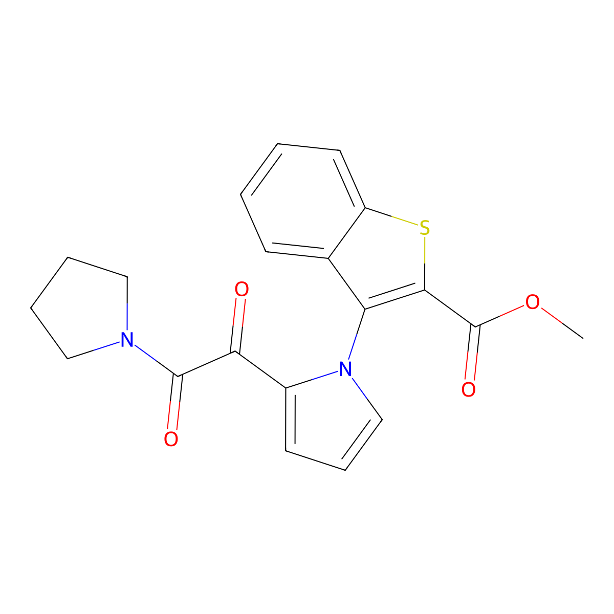 methyl 3-{2-[2-oxo-2-(1-pyrrolidinyl)acetyl]-1H-pyrrol-1-yl}-1-benzothiophene-2-carboxylate molecular structure, CAS 477863-37-9