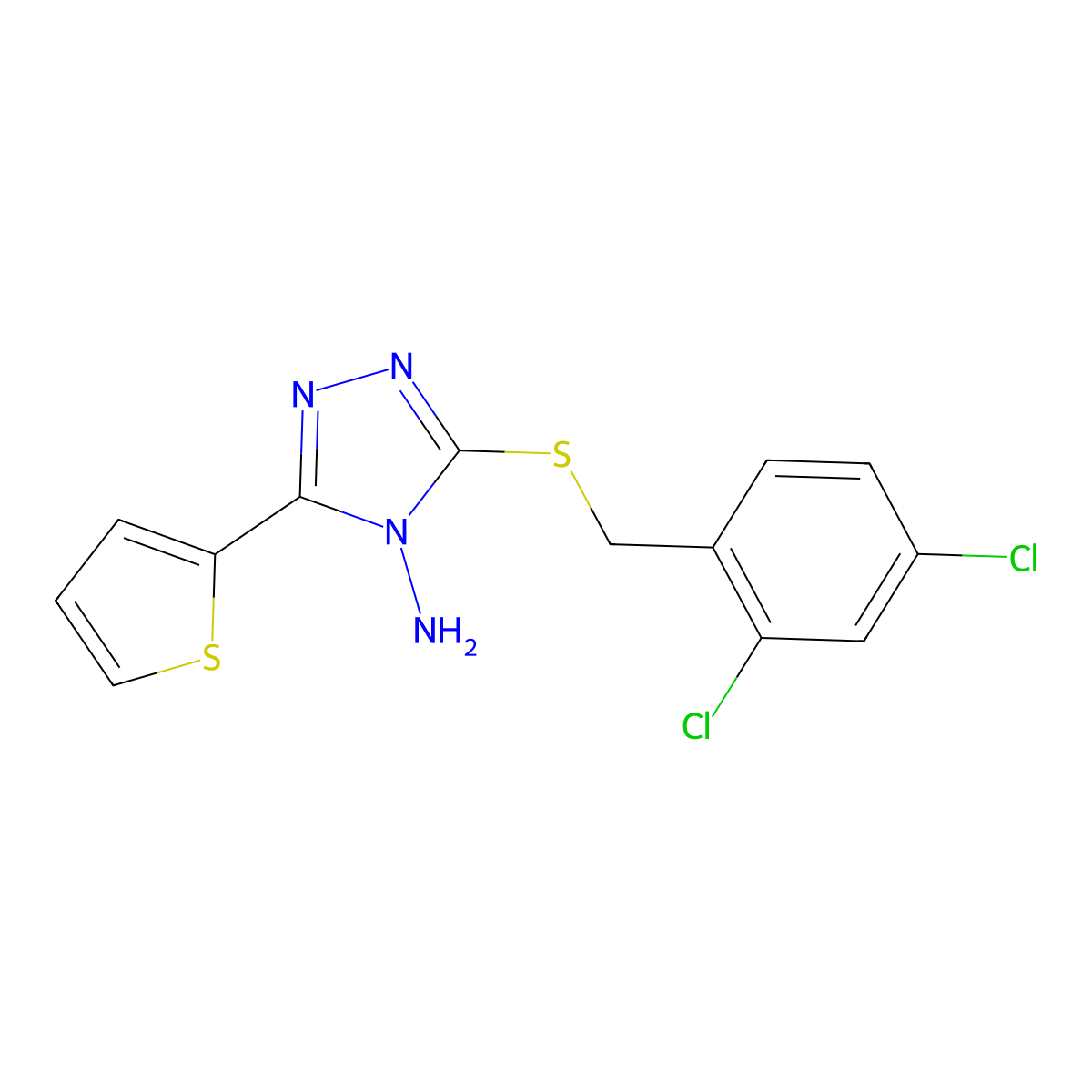 3-[(2,4-dichlorobenzyl)sulfanyl]-5-(2-thienyl)-4H-1,2,4-triazol-4-amine molecular structure, CAS 477863-50-6