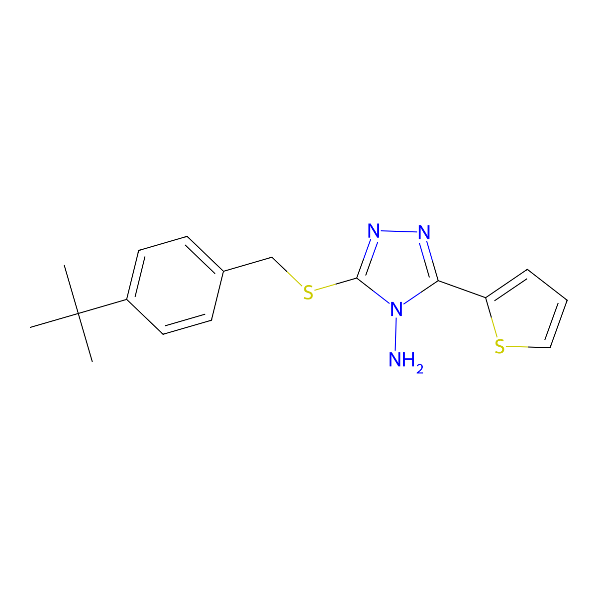 3-{[4-(tert-butyl)benzyl]sulfanyl}-5-(2-thienyl)-4H-1,2,4-triazol-4-amine molecular structure, CAS 477863-56-2