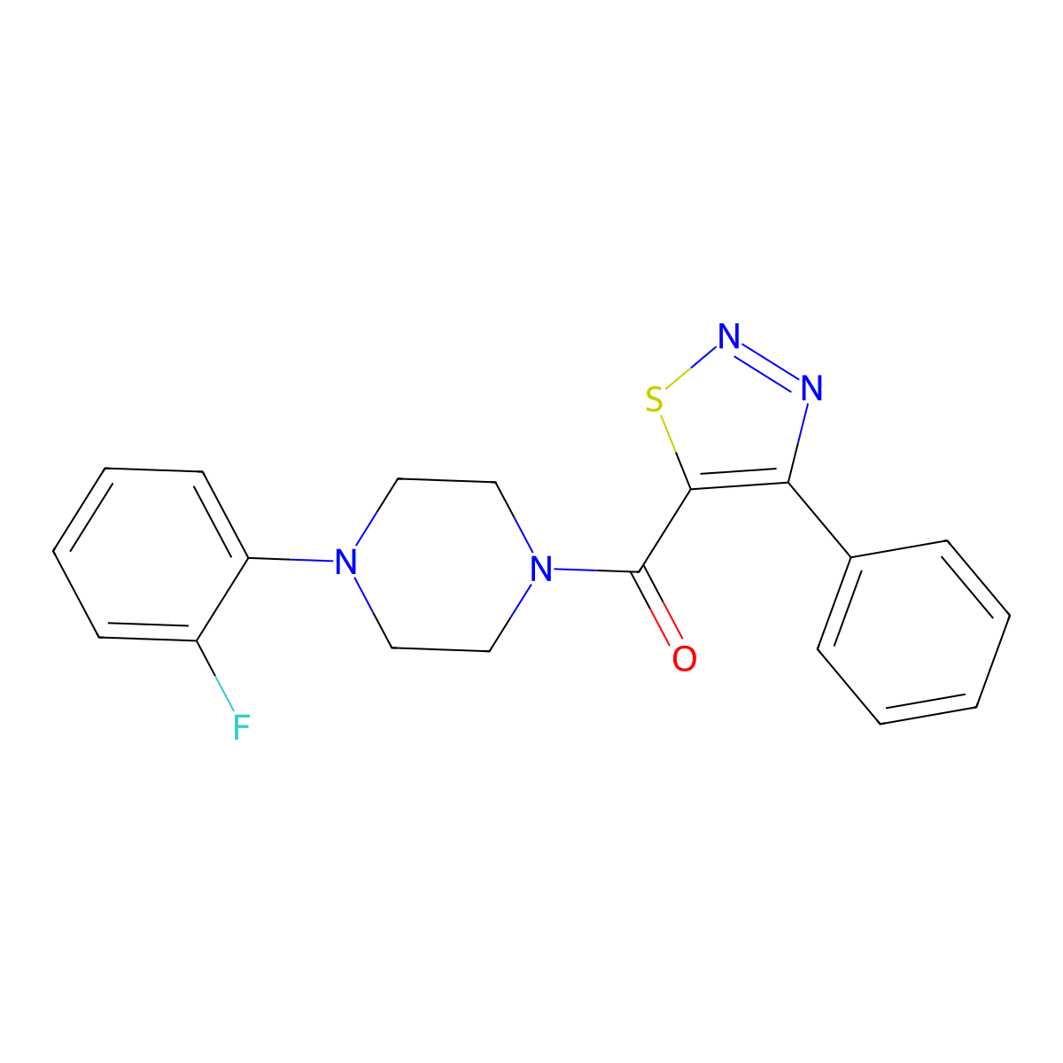 [4-(2-Fluorophenyl)piperazino](4-phenyl-1,2,3-thiadiazol-5-yl)methanone molecular structure, CAS 477863-64-2