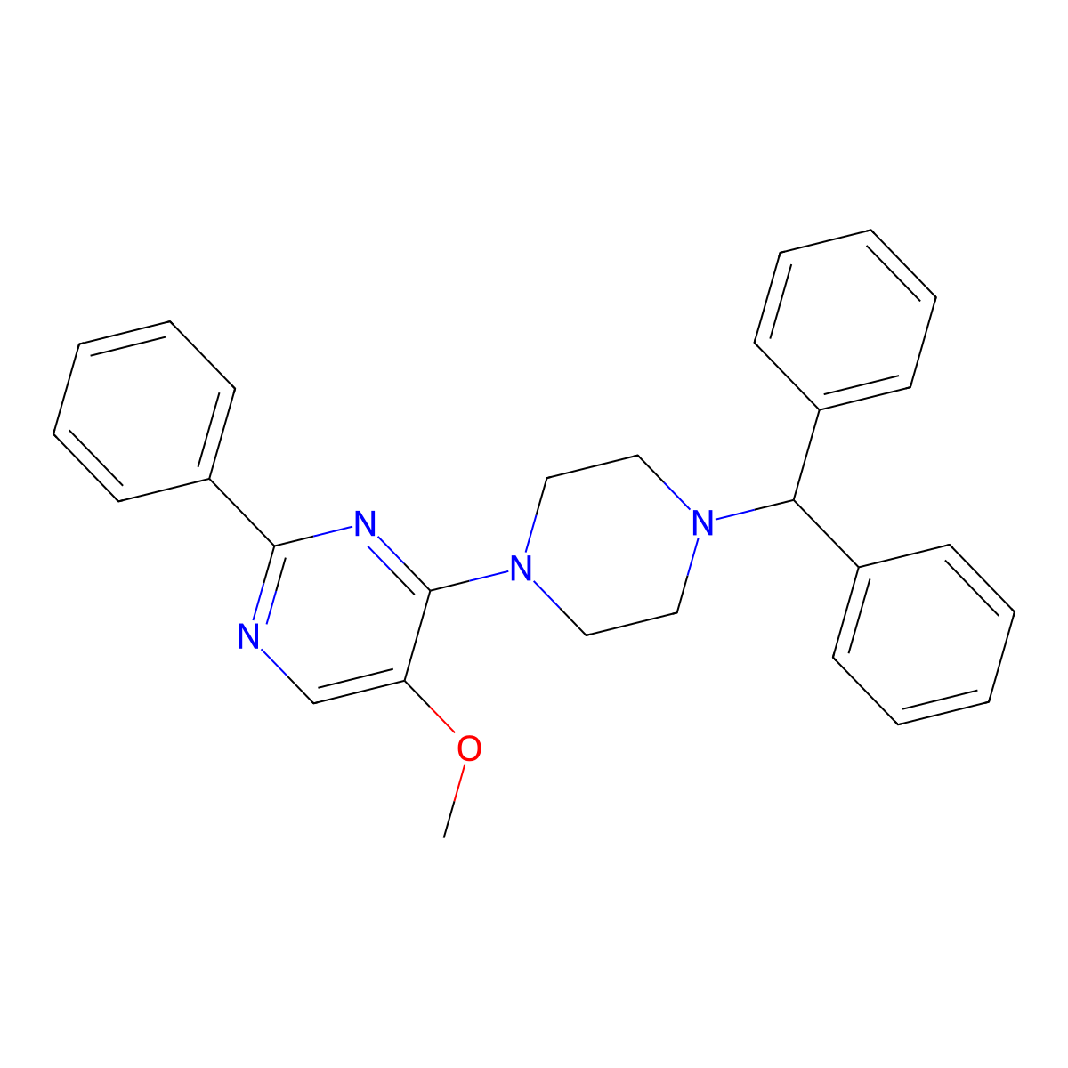 4-(4-Benzhydrylpiperazino)-2-phenyl-5-pyrimidinyl methyl ether molecular structure, CAS 477863-88-0