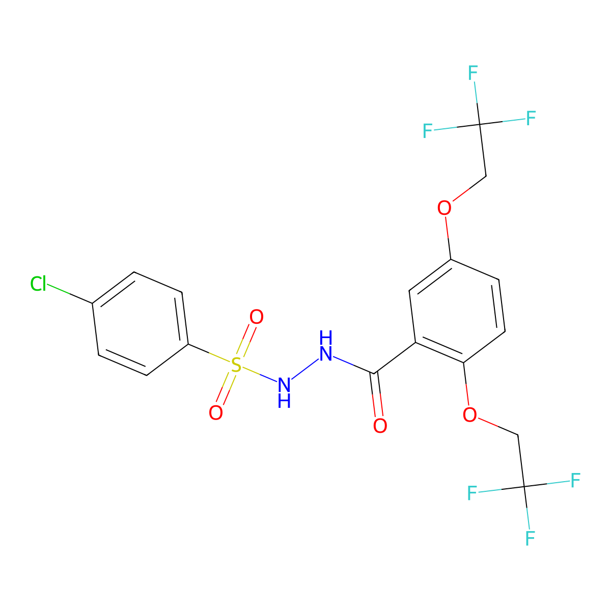 N'-(4-chlorophenyl)sulfonyl-2,5-bis(2,2,2-trifluoroethoxy)benzohydrazide molecular structure, CAS 477864-00-9