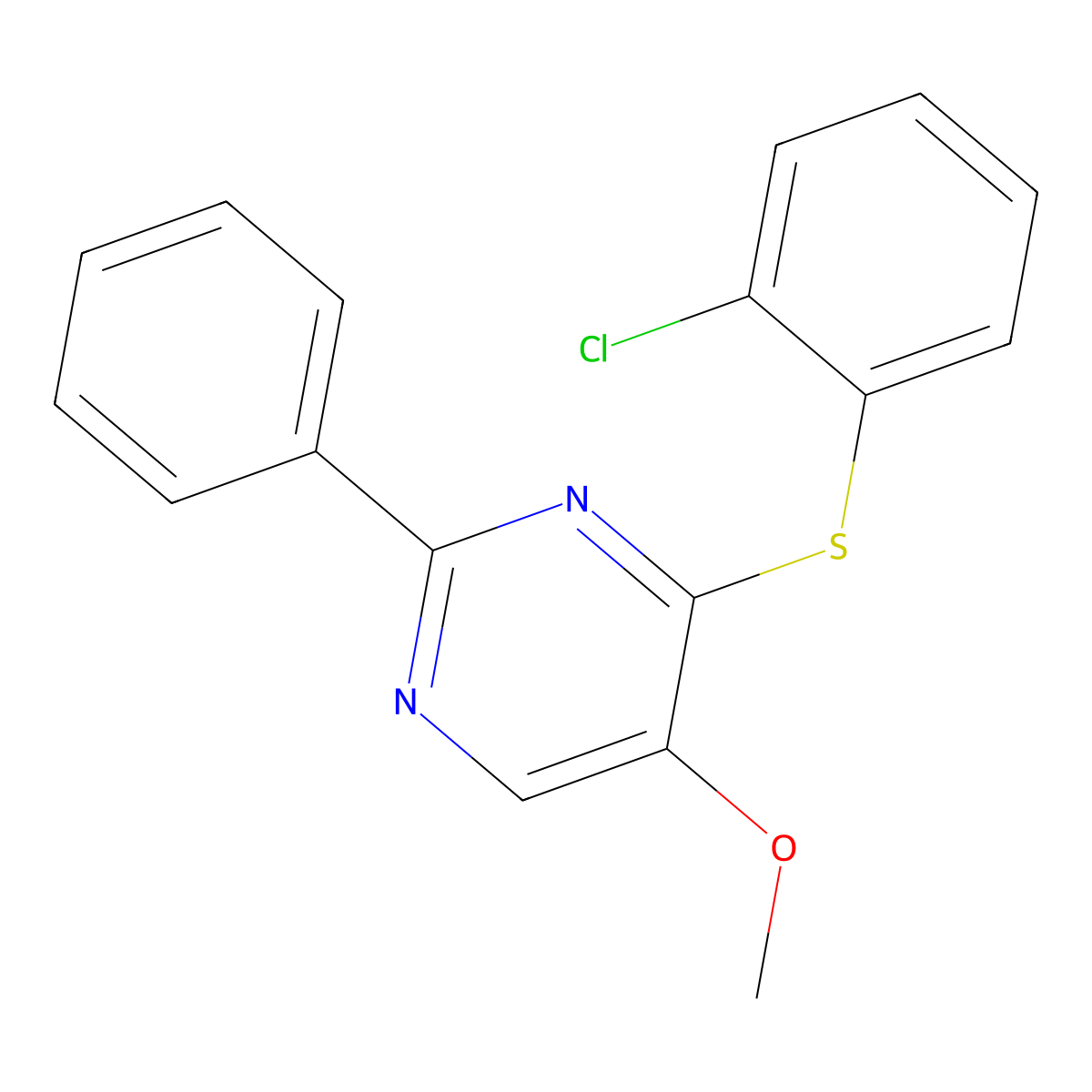 4-[(2-Chlorophenyl)sulfanyl]-2-phenyl-5-pyrimidinyl methyl ether molecular structure, CAS 477864-13-4