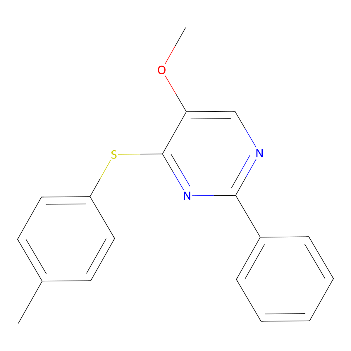 Methyl 4-[(4-methylphenyl)sulfanyl]-2-phenyl-5-pyrimidinyl ether molecular structure, CAS 477864-15-6