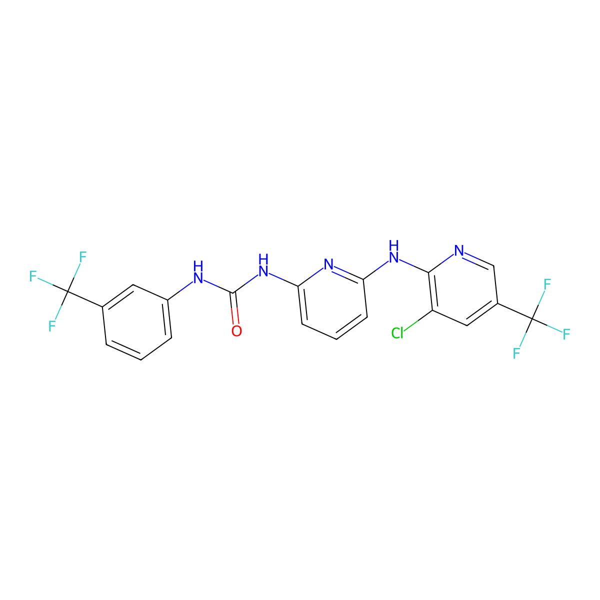 N-(6-{[3-chloro-5-(trifluoromethyl)-2-pyridinyl]amino}-2-pyridinyl)-N'-[3-(trifluoromethyl)phenyl]urea molecular structure, CAS 477864-65-6