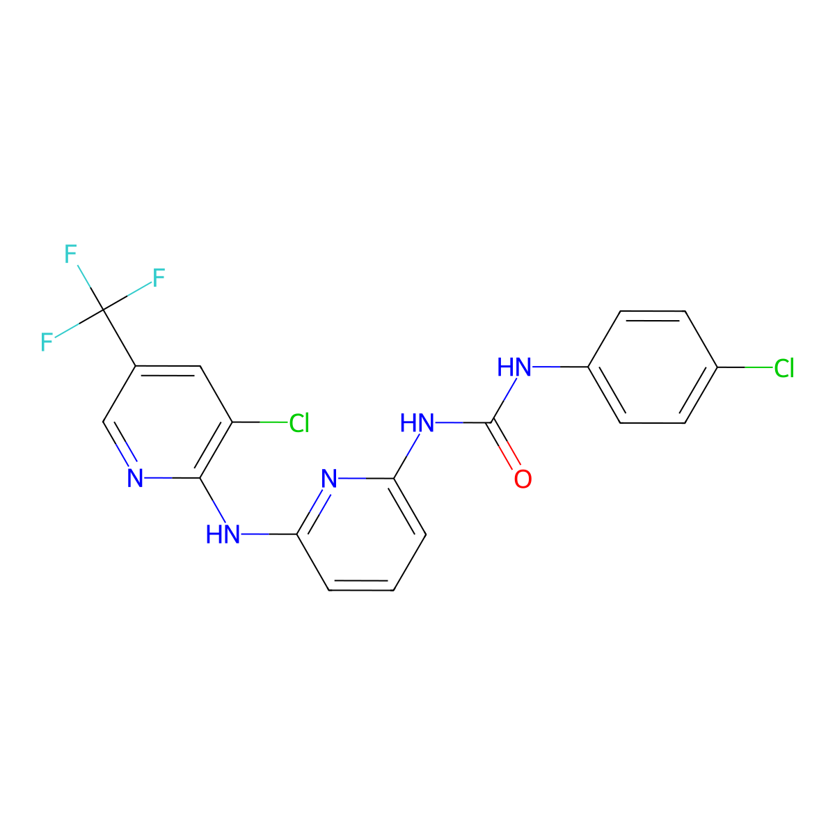 N-(4-chlorophenyl)-N'-(6-{[3-chloro-5-(trifluoromethyl)-2-pyridinyl]amino}-2-pyridinyl)urea molecular structure, CAS 477864-66-7