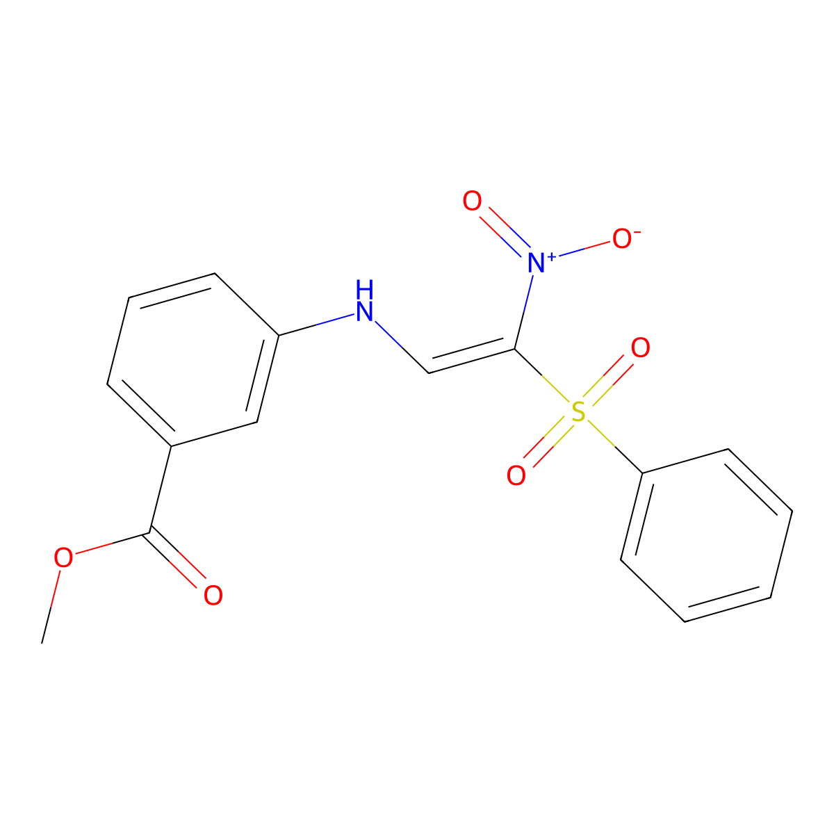 Methyl 3-{[2-nitro-2-(phenylsulfonyl)vinyl]amino}benzenecarboxylate molecular structure, CAS 477864-69-0