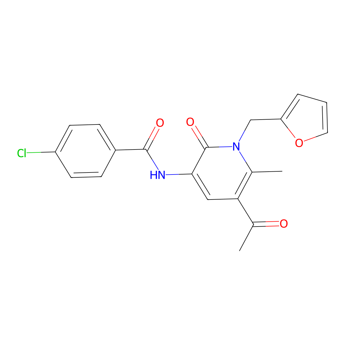 N-[5-acetyl-1-(2-furylmethyl)-6-methyl-2-oxo-1,2-dihydro-3-pyridinyl]-4-chlorobenzenecarboxamide molecular structure, CAS 477864-93-0