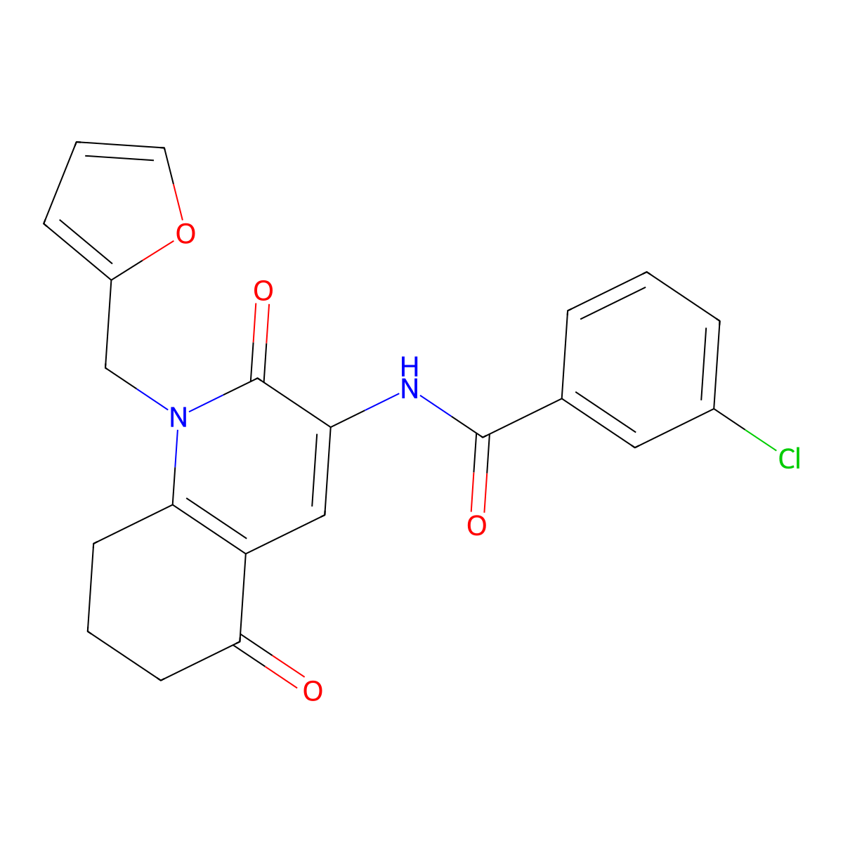 3-chloro-N-[1-(2-furylmethyl)-2,5-dioxo-1,2,5,6,7,8-hexahydro-3-quinolinyl]benzenecarboxamide molecular structure, CAS 477864-94-1