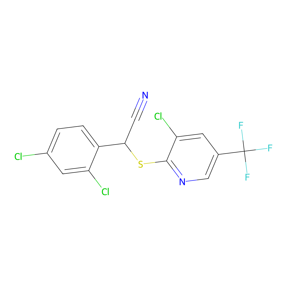 2-{[3-Chloro-5-(trifluoromethyl)-2-pyridinyl]sulfanyl}-2-(2,4-dichlorophenyl)acetonitrile molecular structure, CAS 477865-19-3