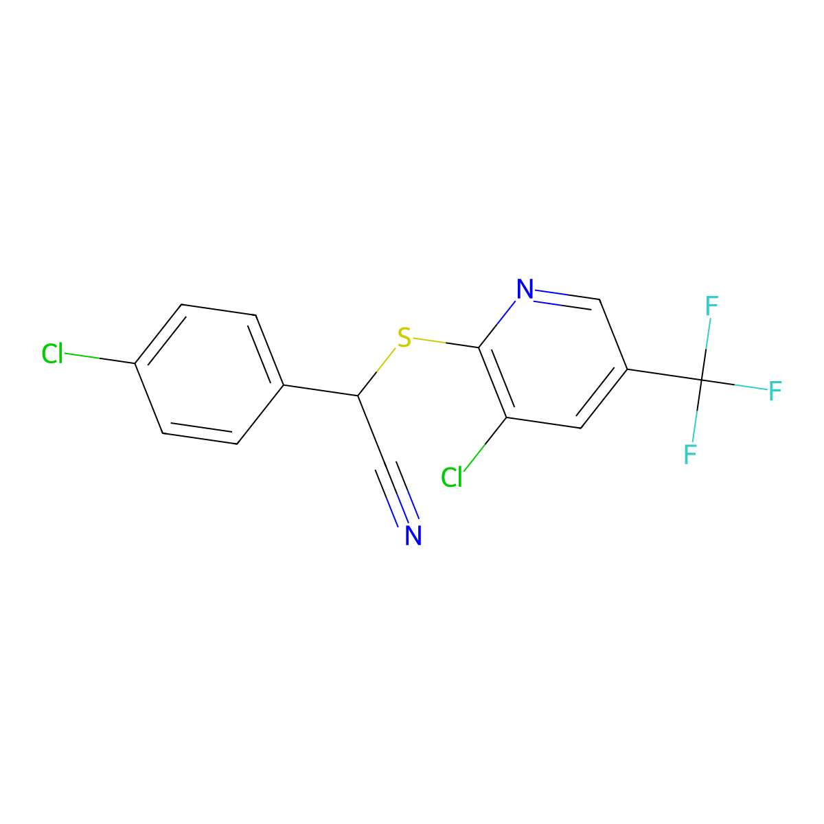 2-(4-Chlorophenyl)-2-{[3-chloro-5-(trifluoromethyl)-2-pyridinyl]sulfanyl}acetonitrile molecular structure, CAS 477865-22-8
