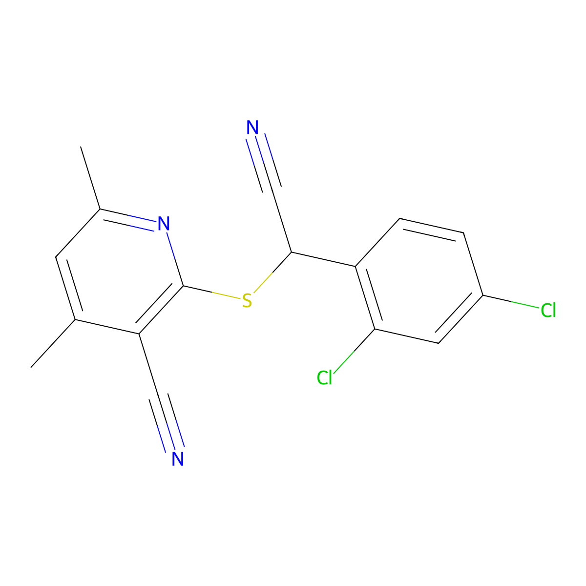 2-{[Cyano(2,4-dichlorophenyl)methyl]sulfanyl}-4,6-dimethylnicotinonitrile molecular structure, CAS 477865-33-1