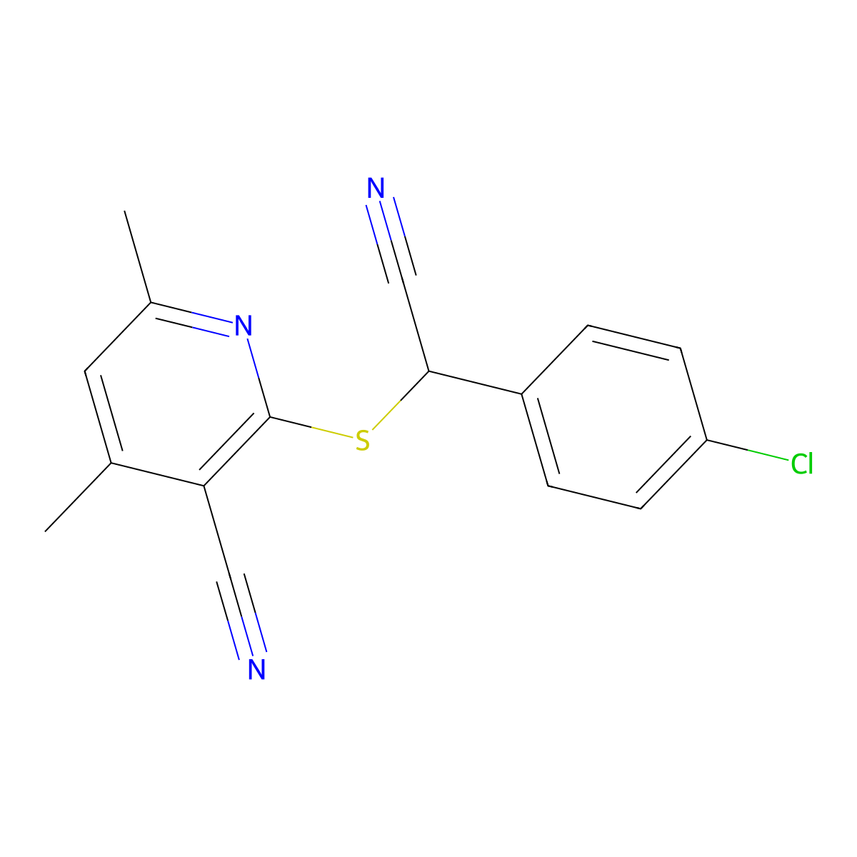 2-{[(4-Chlorophenyl)(cyano)methyl]sulfanyl}-4,6-dimethylnicotinonitrile molecular structure, CAS 477865-34-2