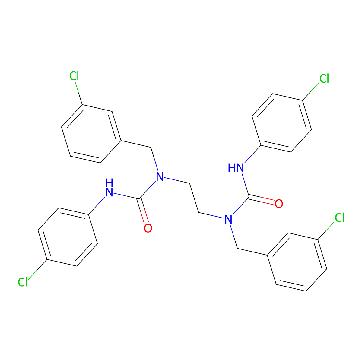 N-{2-[[(4-chloroanilino)carbonyl](3-chlorobenzyl)amino]ethyl}-N-(3-chlorobenzyl)-N'-(4-chlorophenyl)urea molecular structure, CAS 477865-70-6